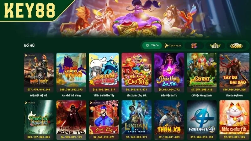 Nổ Hũ KEY88 - Sân Chơi Game Slots Trúng Nhiều Jackpot Khủng Tổng quan về sảnh nổ hũ KEY88